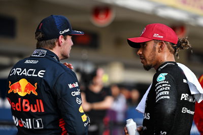 (L to R): Winner Max Verstappen (NLD) Red Bull Racing in Sprint parc ferme with second placed Lewis Hamilton (GBR) Mercedes