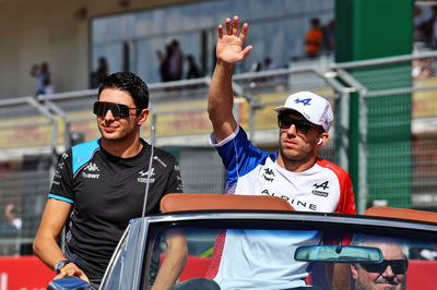 (L to R): Esteban Ocon (FRA) Alpine F1 Team and Pierre Gasly (FRA) Alpine F1 Team on the drivers' parade. Formula 1 World