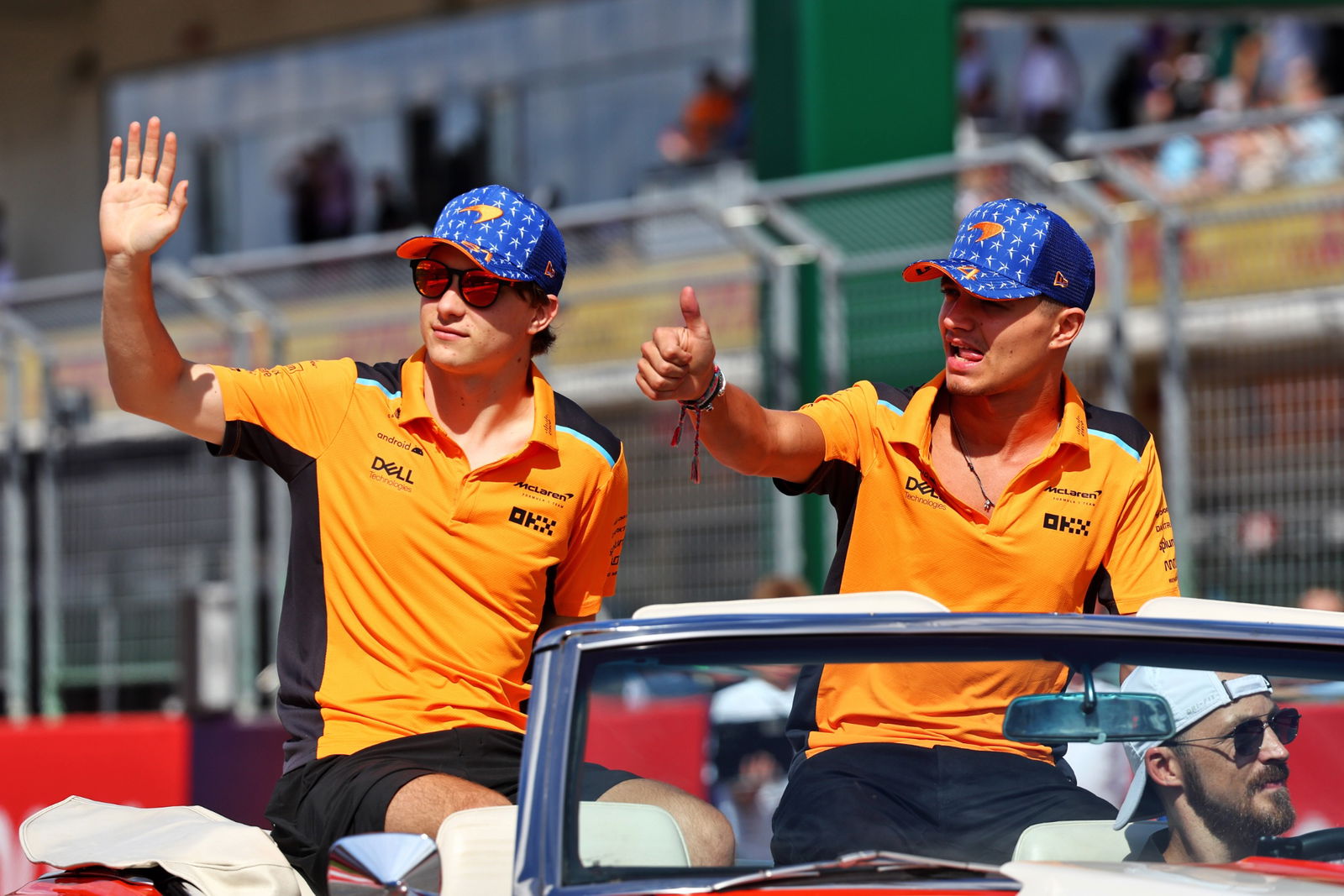 (L to R): Oscar Piastri (AUS) McLaren and Lando Norris (GBR) McLaren on the drivers' parade. Formula 1 World Championship,