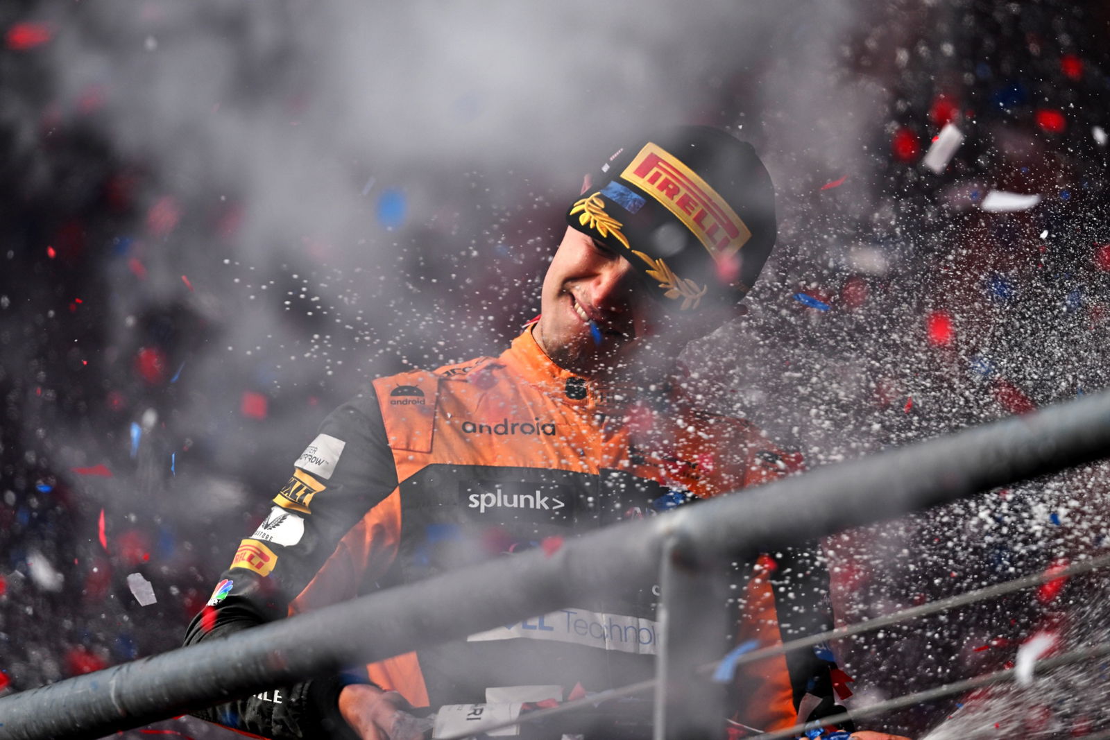 Lando Norris (GBR) McLaren celebrates his third position on the podium. Formula 1 World Championship, Rd 19, United States