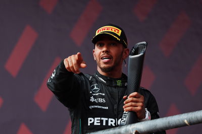 Lewis Hamilton (GBR) Mercedes AMG F1 celebrates his second position on the podium. Formula 1 World Championship, Rd 19,