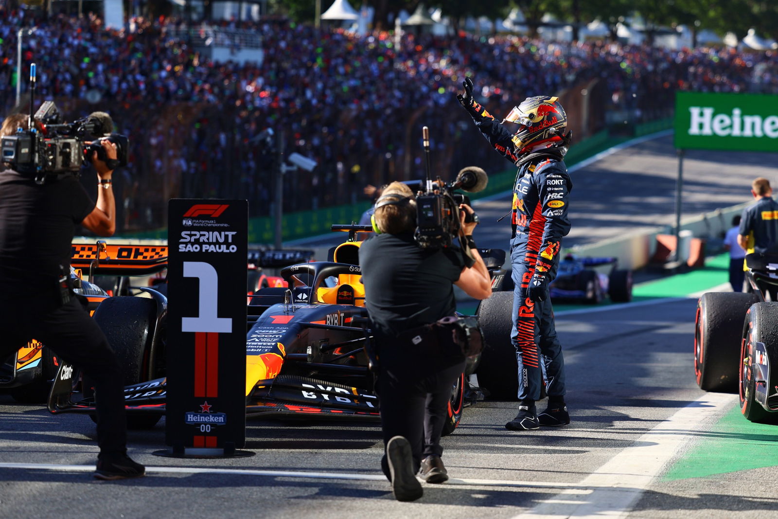 Race winner Max Verstappen (NLD) Red Bull Racing celebrates in Sprint parc ferme. Formula 1 World Championship, Rd 21,
