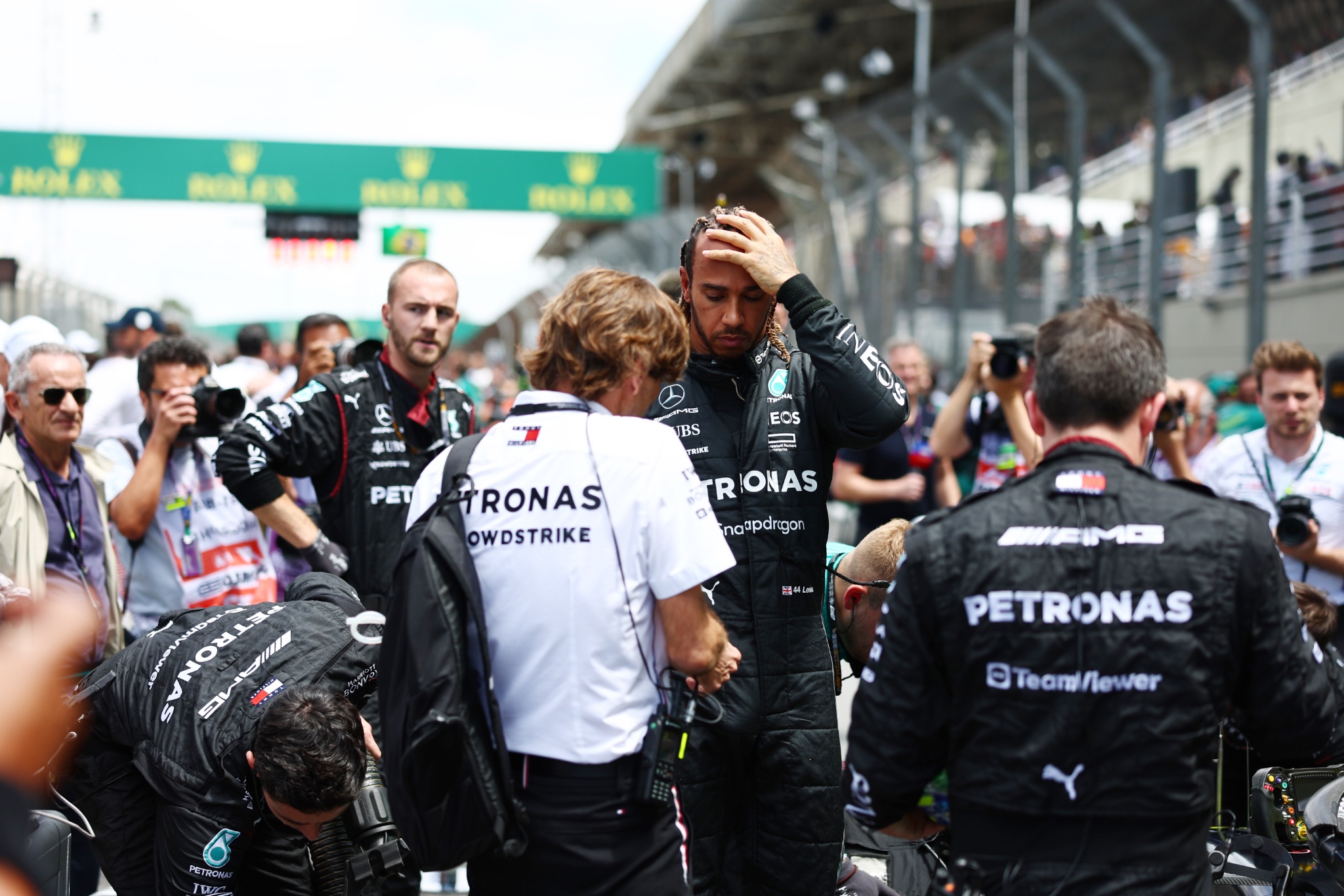 Lewis Hamilton (GBR) Mercedes AMG F1 on the grid. Formula 1 World Championship, Rd 21, Brazilian Grand Prix, Sao Paulo,