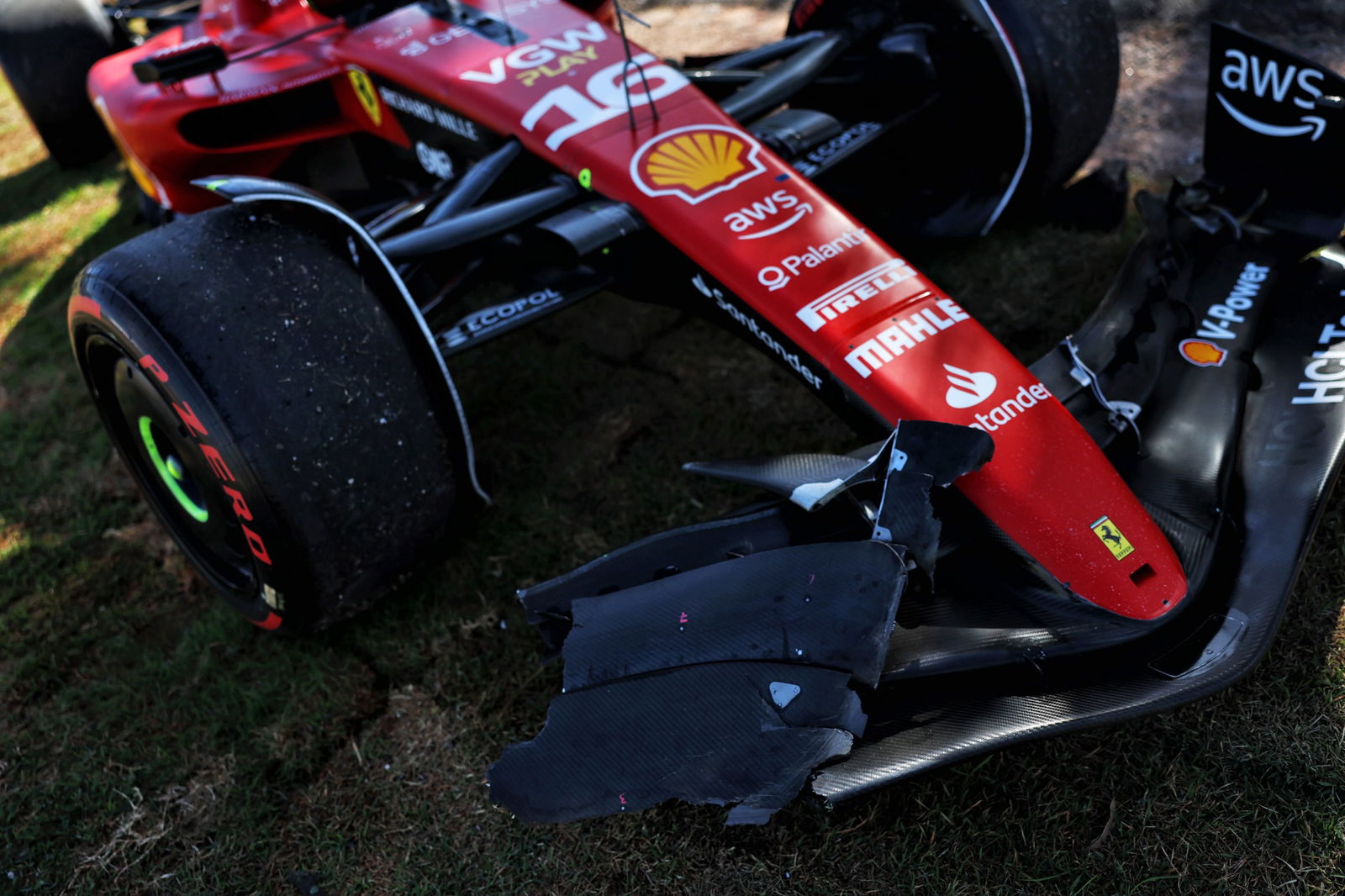The damaged Ferrari SF-23 of race retiree Charles Leclerc (MON) Ferrari. Formula 1 World Championship, Rd 21, Brazilian