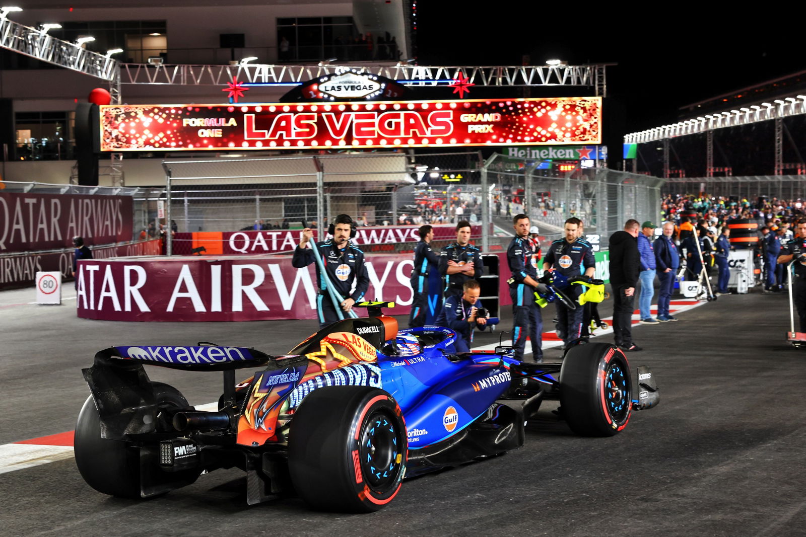 Logan Sargeant (USA) Williams Racing FW45 on the grid. Formula 1 World Championship, Rd 22, Las Vegas Grand Prix, Las