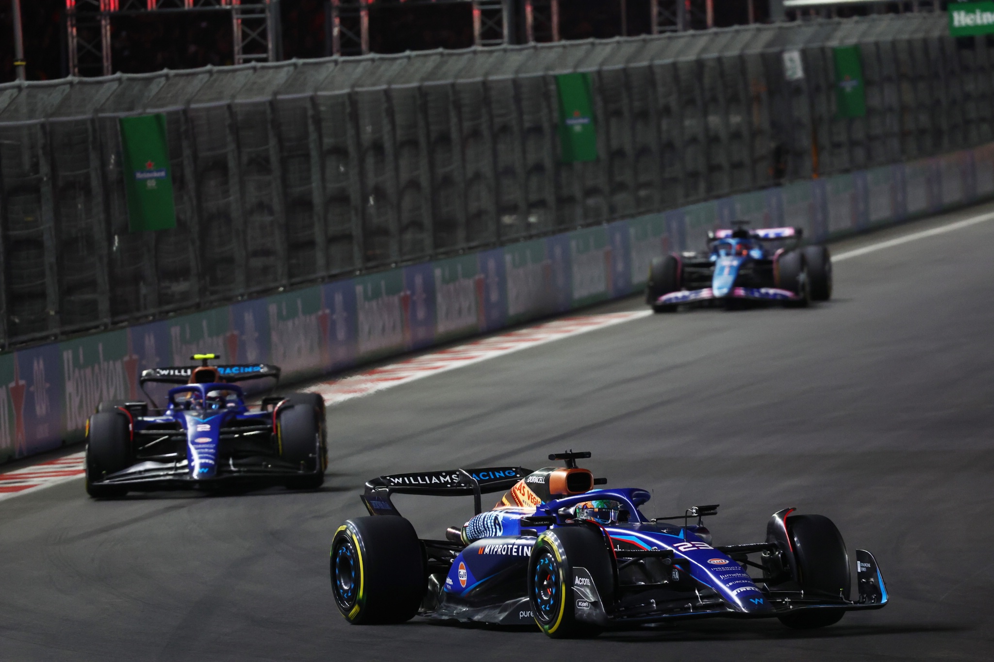 Alexander Albon (THA) Williams Racing FW44 leads Logan Sargeant (USA) Williams Racing FW45. Formula 1 World Championship,