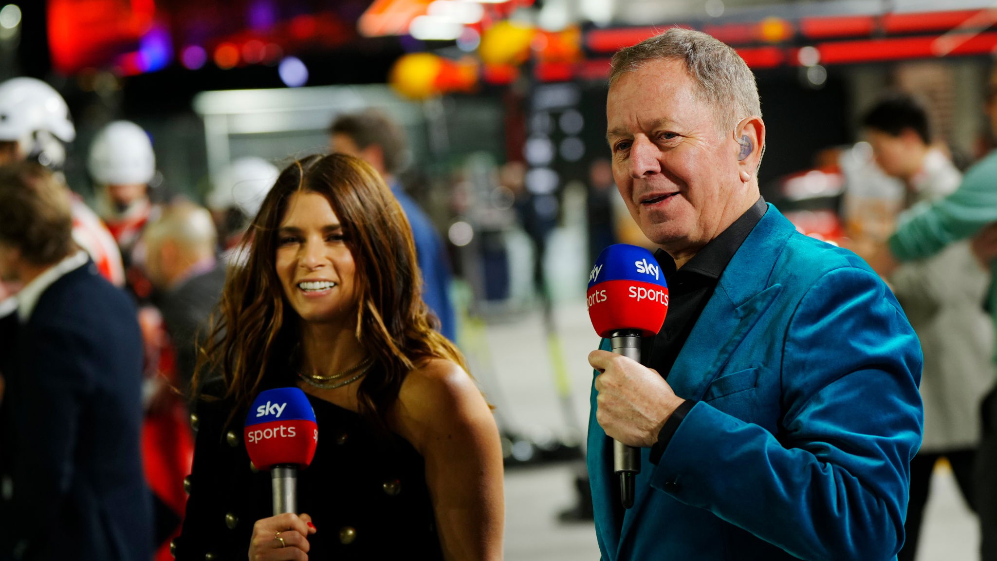 (L to R): Danica Patrick (USA) Sky Sports F1 Presenter and Martin Brundle (GBR) Sky Sports Commentator on the grid.