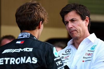 (L to R): George Russell (GBR) Mercedes AMG F1 with Toto Wolff (GER) Mercedes AMG F1 Shareholder and Executive Director.
