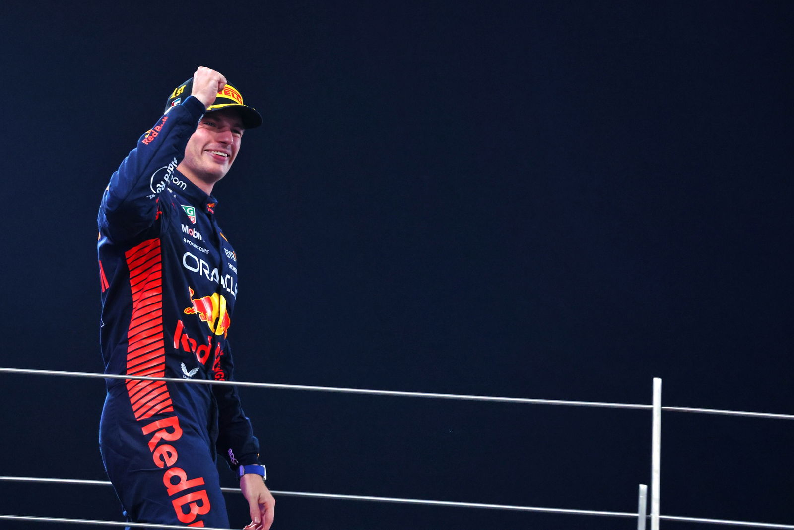 Race winner Max Verstappen (NLD) Red Bull Racing celebrates on the podium. Formula 1 World Championship, Rd 23, Abu Dhabi