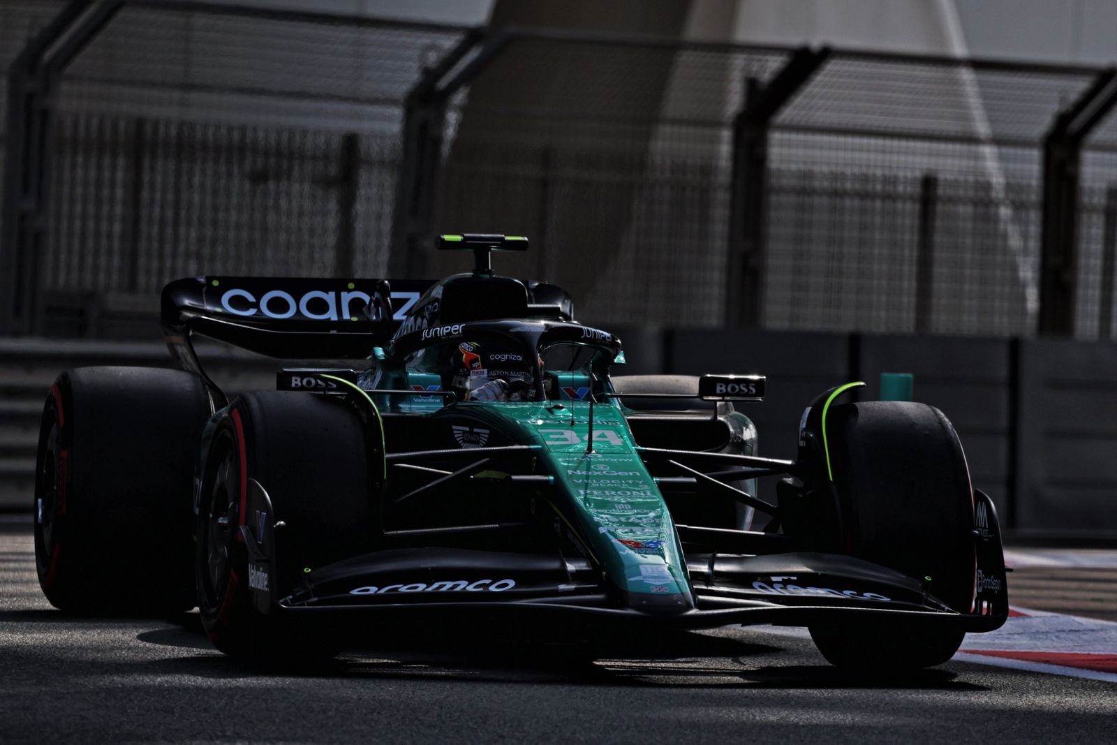 Felipe Drugovich (BRA) Aston Martin F1 Team AMR23, Reserve and Development Programme Driver. Formula 1 Testing, Yas Marina
