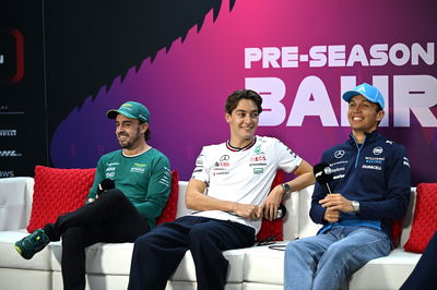 (L to R): Fernando Alonso (ESP) Aston Martin F1 Team; George Russell (GBR) Mercedes AMG F1; and Alexander Albon (THA)