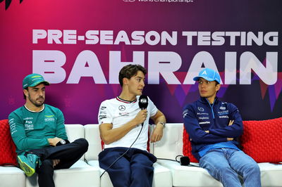 (L to R): Fernando Alonso (ESP) Aston Martin F1 Team; George Russell (GBR) Mercedes AMG F1; and Alexander Albon (THA)