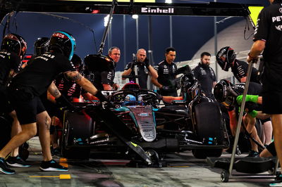 George Russell (GBR) Mercedes AMG F1 W15 practices a pit stop. Formula 1 Testing, Sakhir, Bahrain, Day Three. -