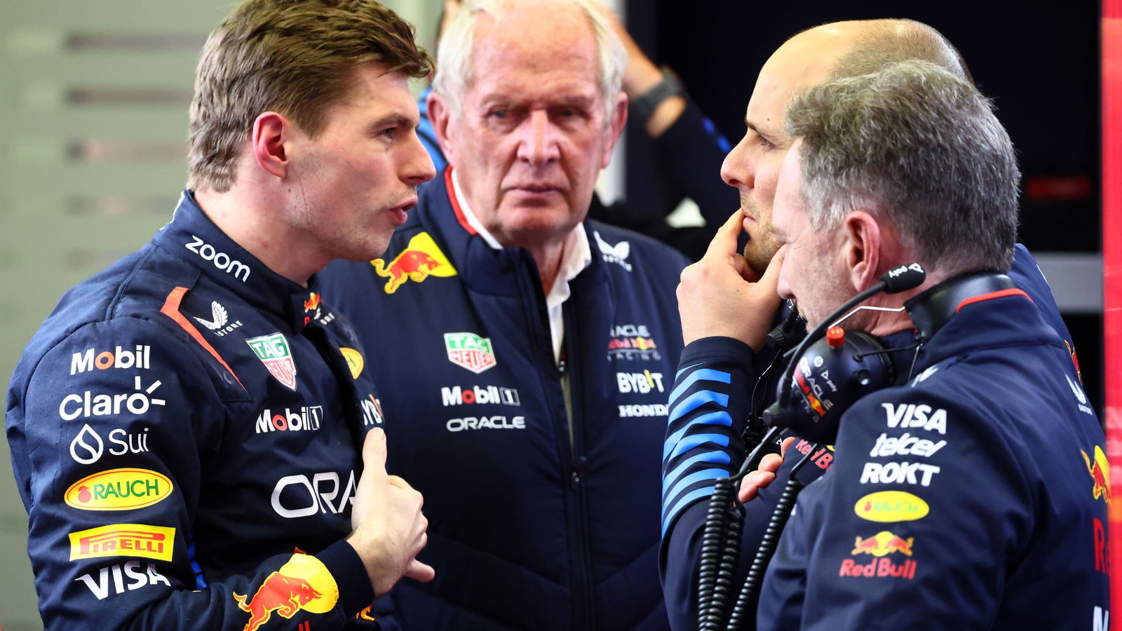 Max Verstappen (NLD) Red Bull Racing with Dr Helmut Marko (AUT) Red Bull Motorsport Consultant; Christian Horner (GBR) Red