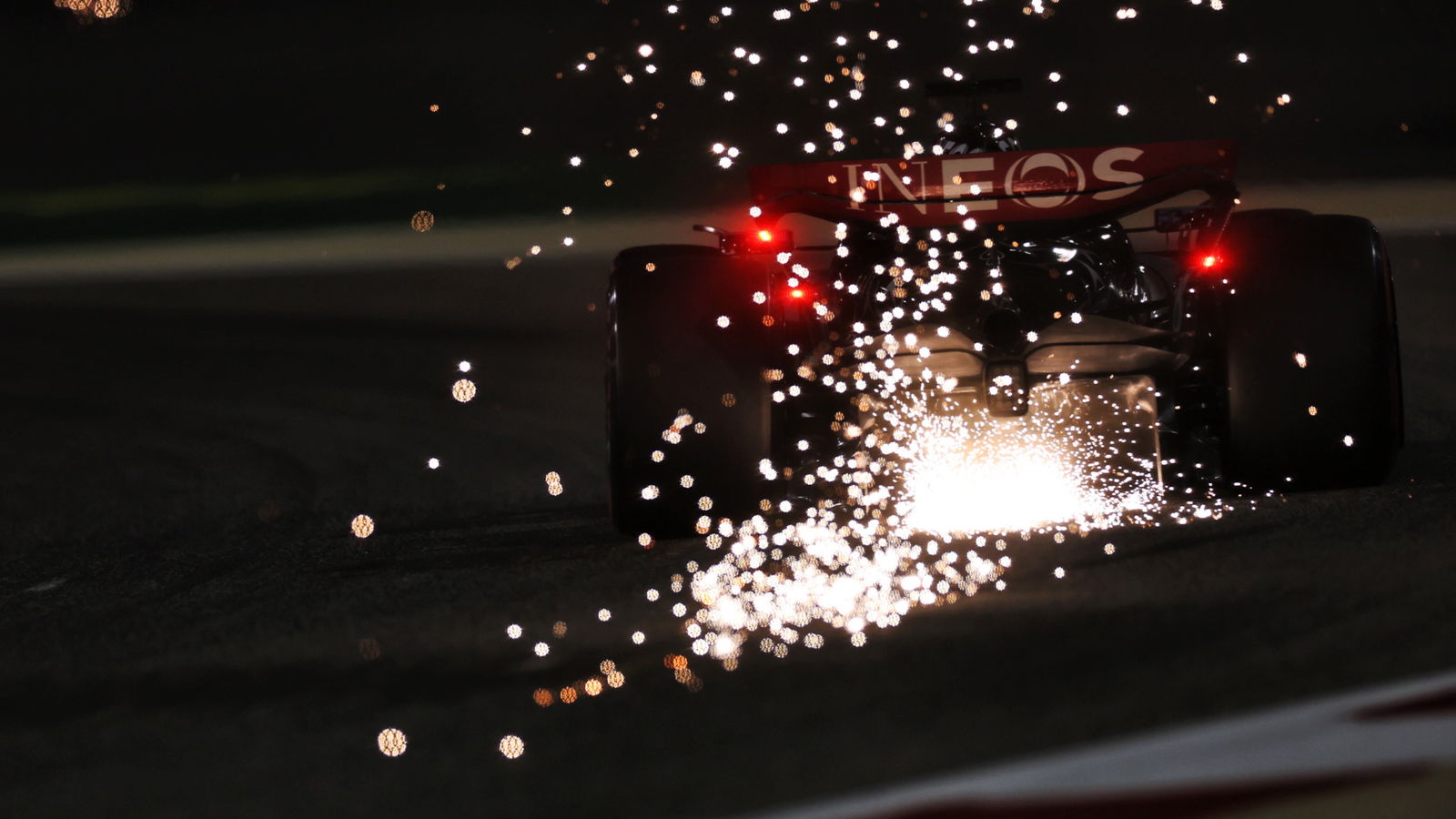George Russell (GBR) Mercedes AMG F1 W15 sends sparks flying. Formula 1 World Championship, Rd 1, Bahrain Grand Prix,