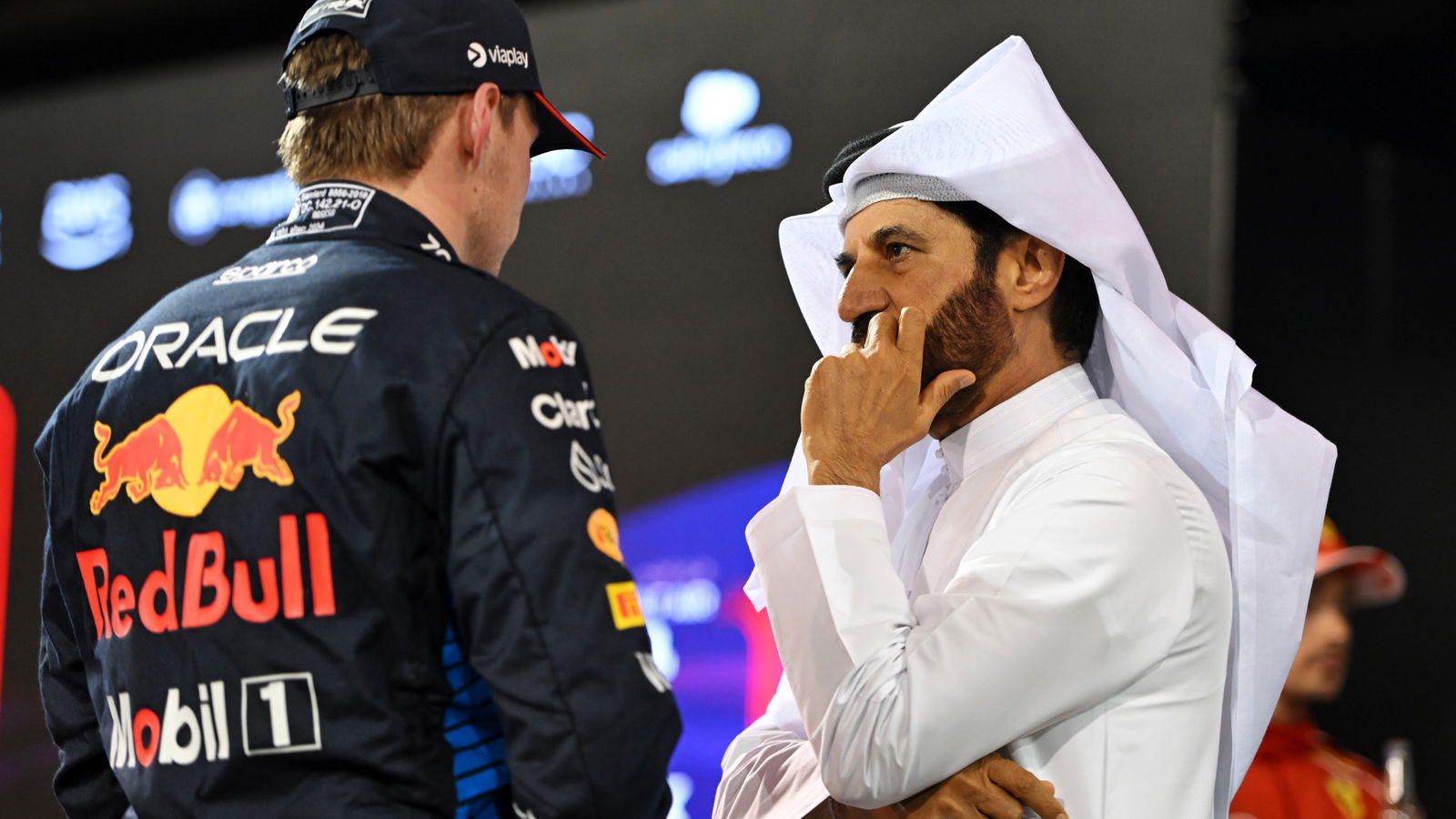 (L to R): Max Verstappen (NLD) Red Bull Racing with Mohammed Bin Sulayem (UAE) FIA President in qualifying parc ferme.