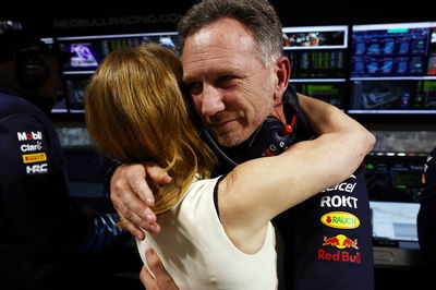 (L to R): Geri Horner (GBR) Singer with her husband Christian Horner (GBR) Red Bull Racing Team Principal at the end of the