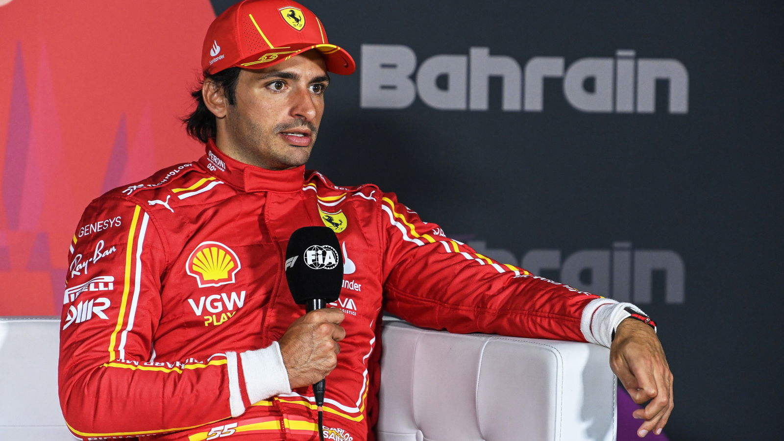 Carlos Sainz Jr (ESP) Ferrari in the post race FIA Press Conference. Formula 1 World Championship, Rd 1, Bahrain Grand