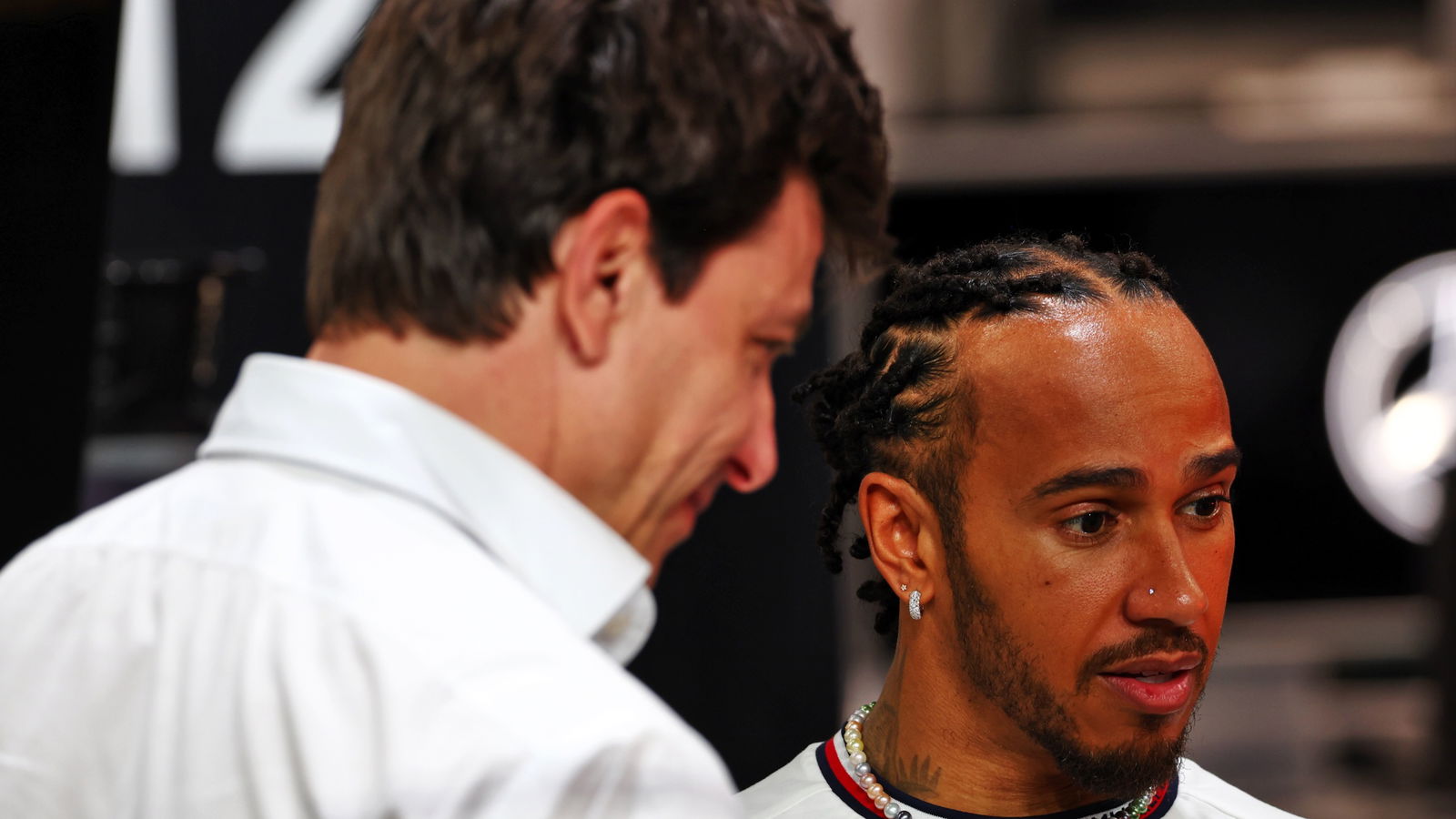 Lewis Hamilton (GBR) Mercedes AMG F1 (Right) and Toto Wolff (GER) Mercedes AMG F1 Shareholder and Executive Director.