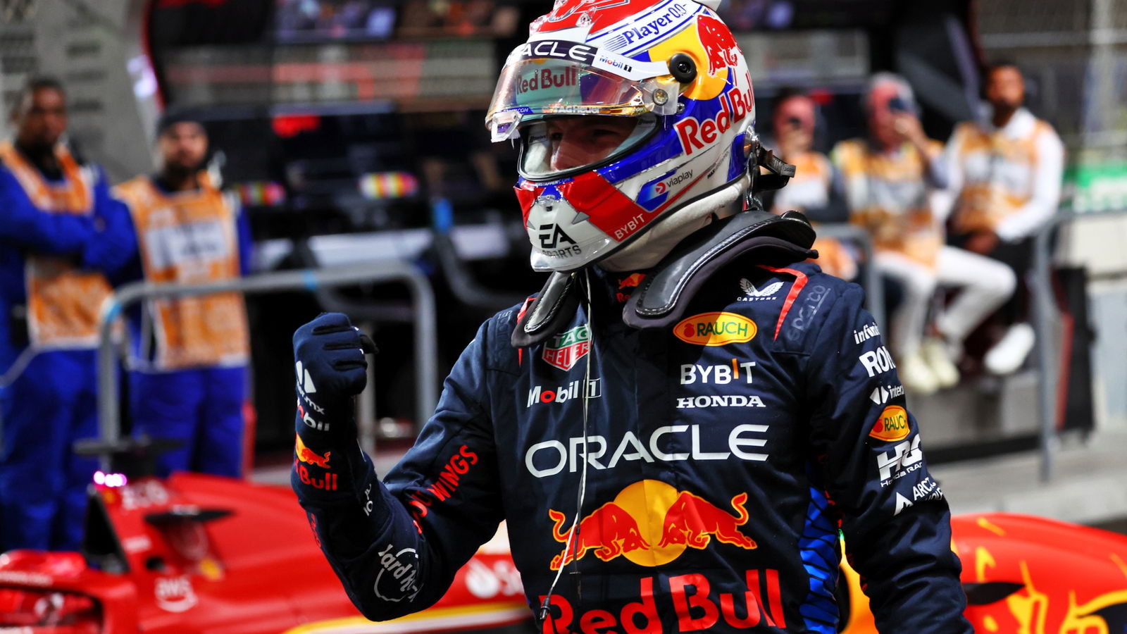Max Verstappen (NLD) Red Bull Racing celebrates his pole position in qualifying parc ferme. Formula 1 World Championship,