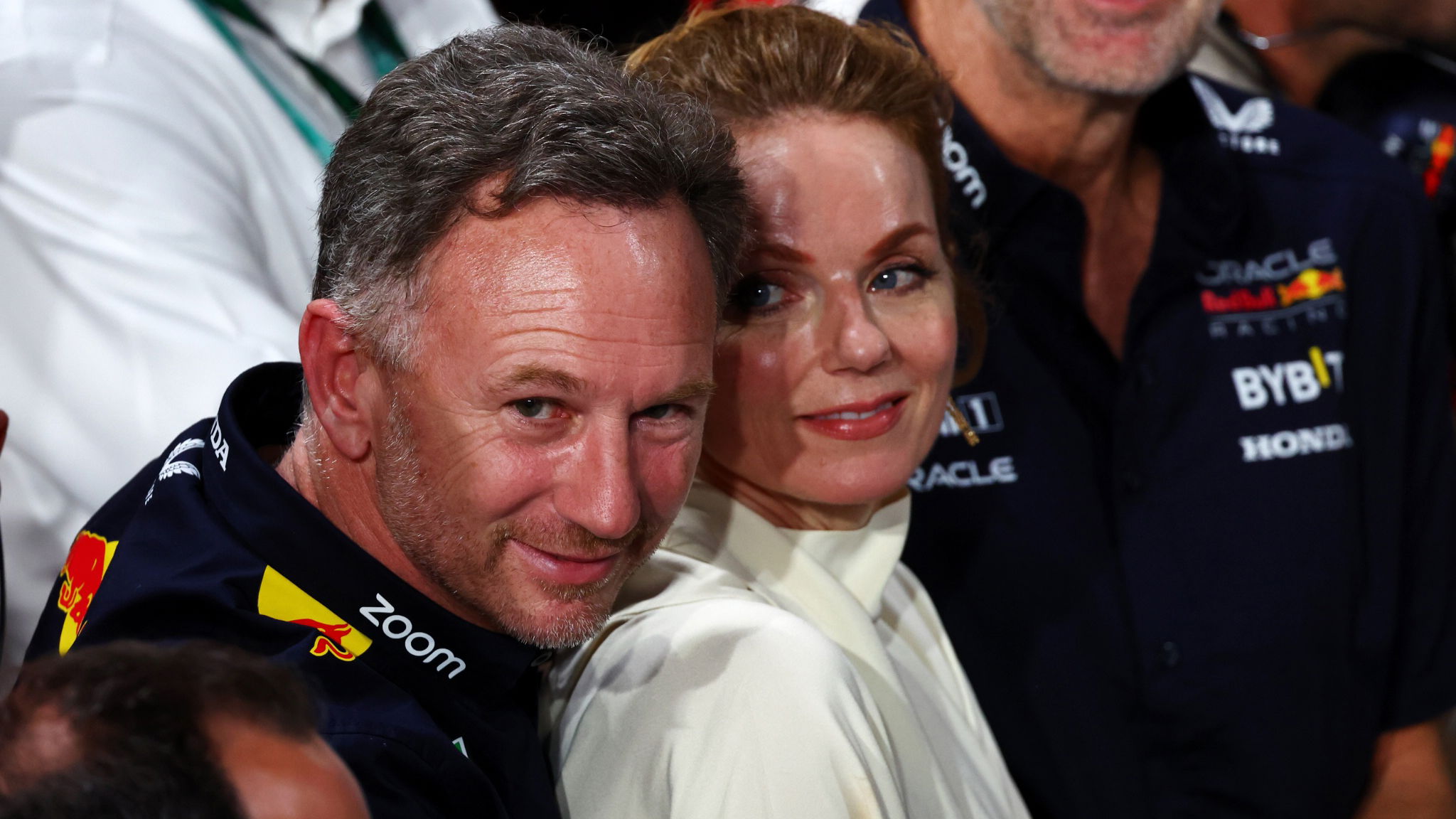 Geri Horner (GBR) Singer with husband Christian Horner (GBR) Red Bull Racing Team Principal and Adrian Newey (GBR) Red Bull