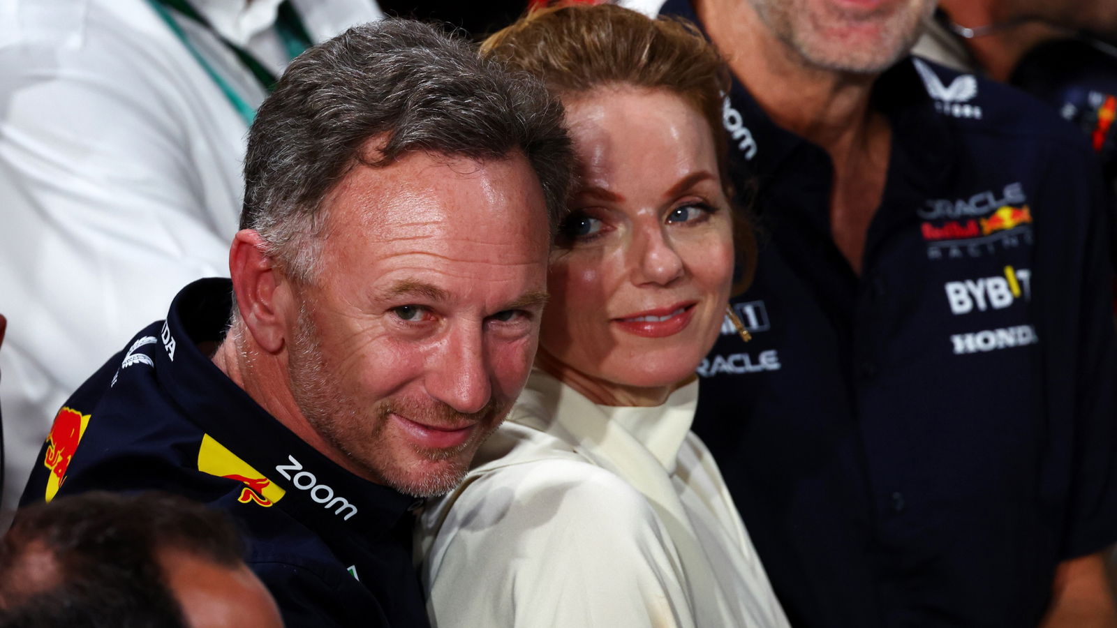 Geri Horner (GBR) Singer with husband Christian Horner (GBR) Red Bull Racing Team Principal and Adrian Newey (GBR) Red Bull