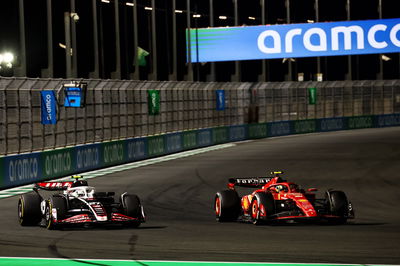 Nico Hulkenberg (GER) Haas VF-24 and Oliver Bearman (GBR) Ferrari SF-24 Reserve Driver battle for position. Formula 1