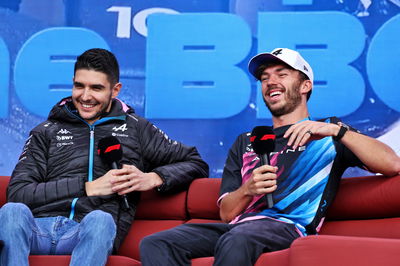 (L to R): Esteban Ocon (FRA) Alpine F1 Team and Pierre Gasly (FRA) Alpine F1 Team on the FanZone Stage. Formula 1 World