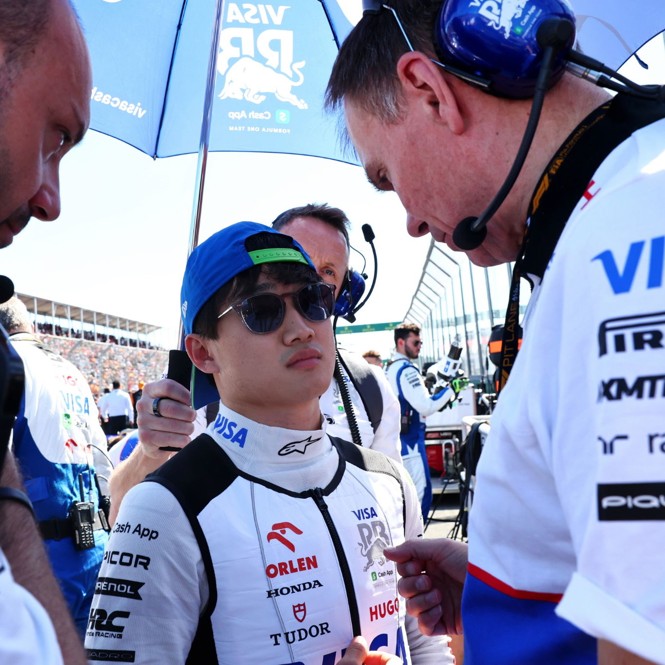 Yuki Tsunoda (JPN) RB with Alan Permane (GBR) RB Sporting Director on the grid. Formula 1 World Championship, Rd 3,