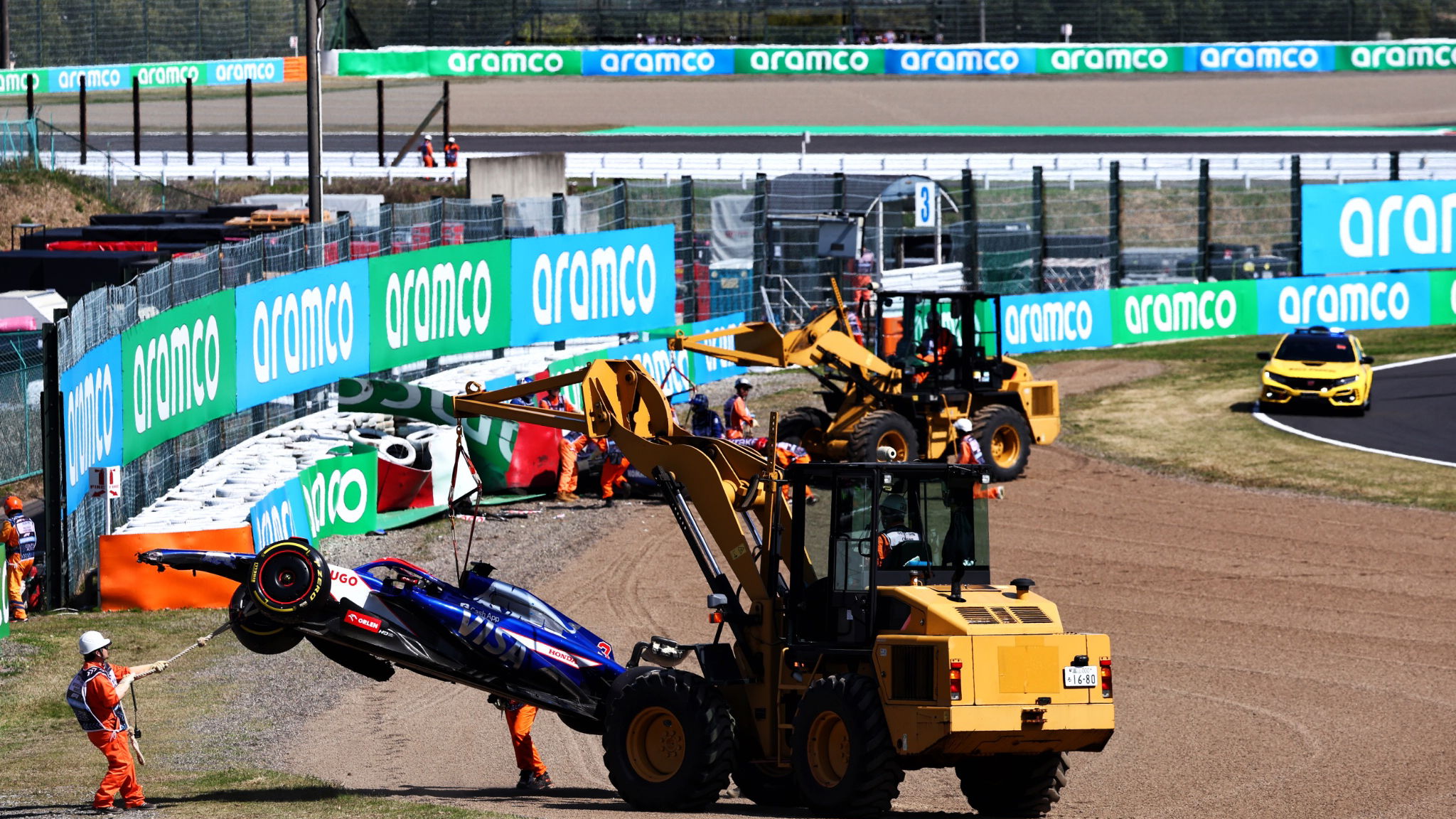 The RB VCARB 01 of Daniel Ricciardo (AUS) RB is removed after he crashed out of the race. Formula 1 World Championship, Rd