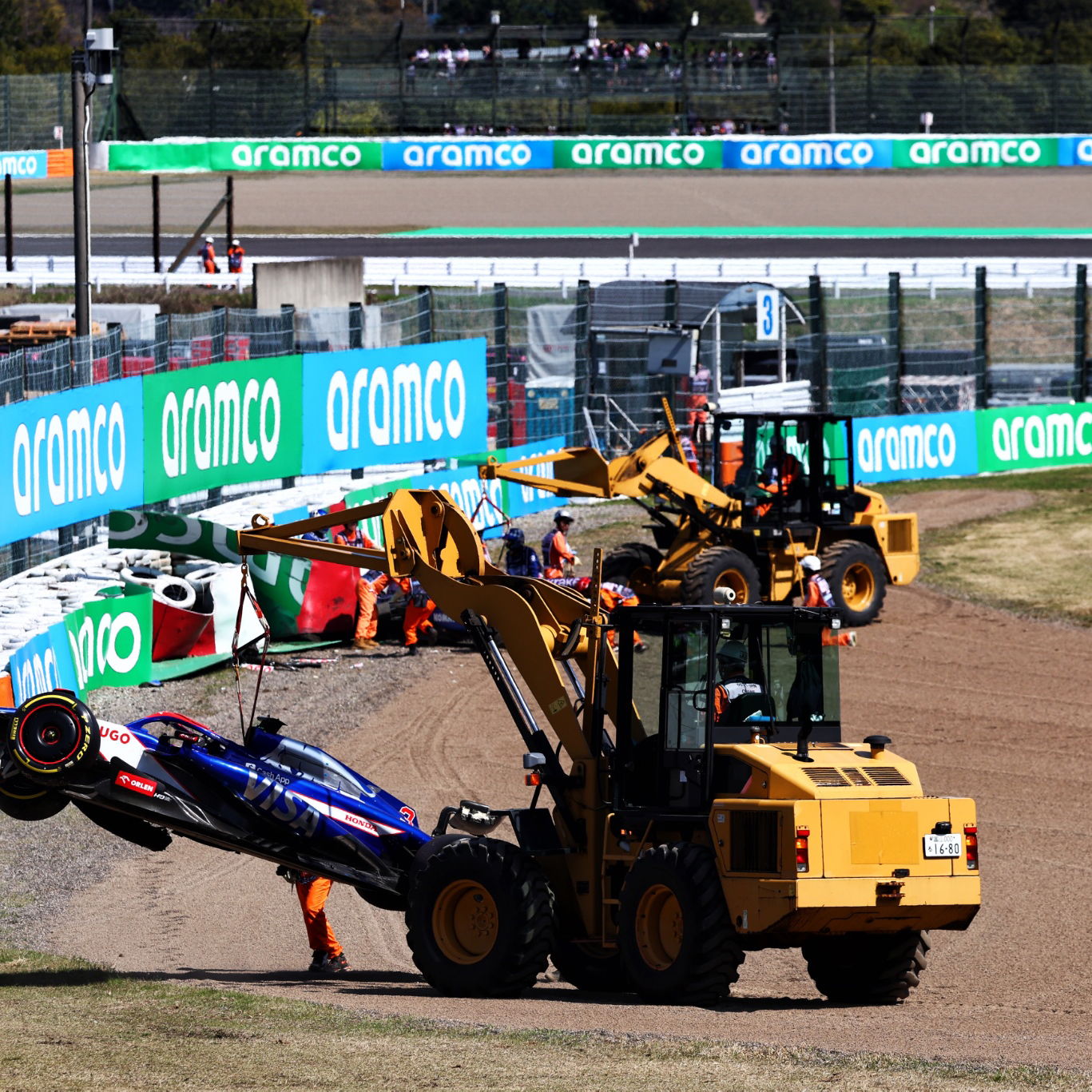 The RB VCARB 01 of Daniel Ricciardo (AUS) RB is removed after he crashed out of the race. Formula 1 World Championship, Rd