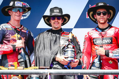 Maverick Vinales, Pedro Acosta, Enea Bastianini podium, MotoGP race, Grand Prix of the Americas, 14 April