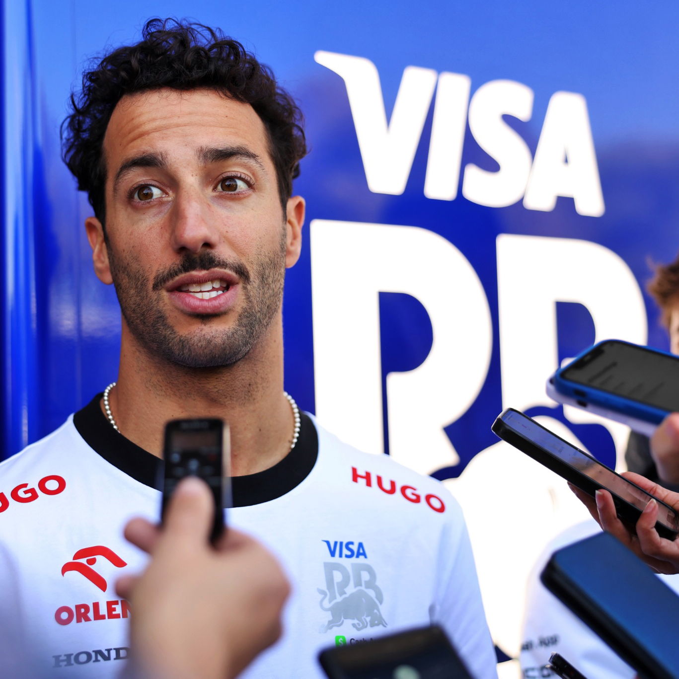 Daniel Ricciardo (AUS) RB with the media. Formula 1 World Championship, Rd 5, Chinese Grand Prix, Shanghai, China,