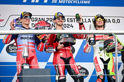 Francesco Bagnaia, Marc Marquez, Marco Bezzecchi podium, MotoGP race, Spanish MotoGP, 28 April