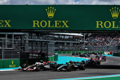 Nico Hulkenberg (GER) Haas VF-24 and Lewis Hamilton (GBR) Mercedes AMG F1 W15 at the start of Sprint. Formula 1 World