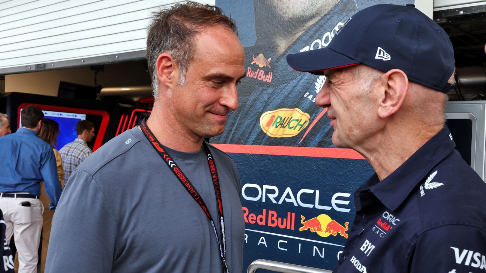 (L to R): Oliver Mintzlaff (GER) Red Bull Managing Director with Adrian Newey (GBR) Red Bull Racing Chief Technical