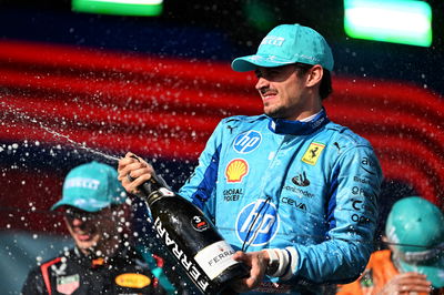 Charles Leclerc (MON) Ferrari celebrates his third position on the podium. Formula 1 World Championship, Rd 6, Miami Grand