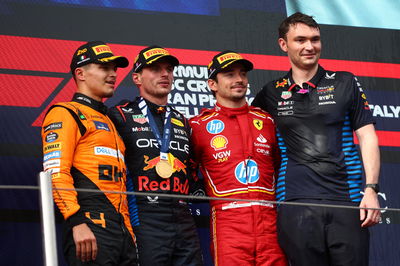 1st place Max Verstappen (NLD) Red Bull Racing RB20, 2nd place Lando Norris (GBR) McLaren MCL38 and 3rd place Charles