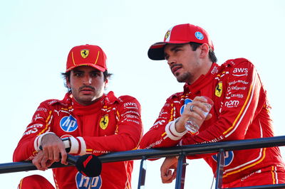 (L to R): Third placed Carlos Sainz Jr (ESP) Ferrari with team mate and pole sitter Charles Leclerc (MON) Ferrari in