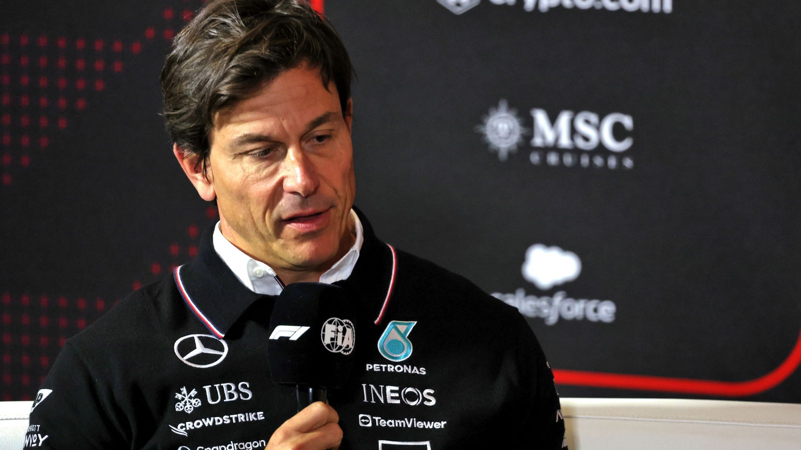 Toto Wolff (GER) Mercedes AMG F1 Shareholder and Executive Director in the FIA Press Conference. Formula 1 World