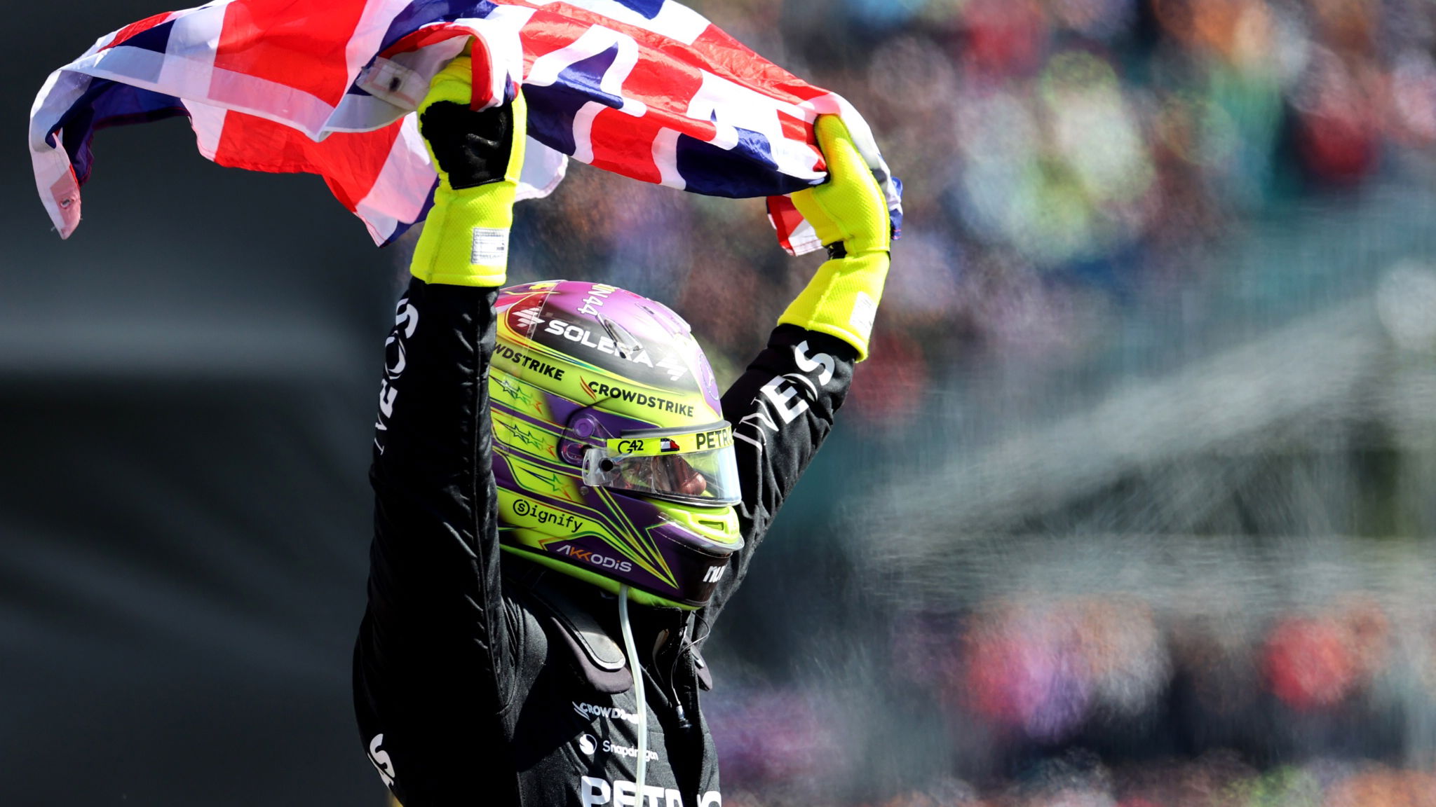 Race winner Lewis Hamilton (GBR) Mercedes AMG F1 celebrates in parc ferme. Formula 1 World Championship, Rd 12, British