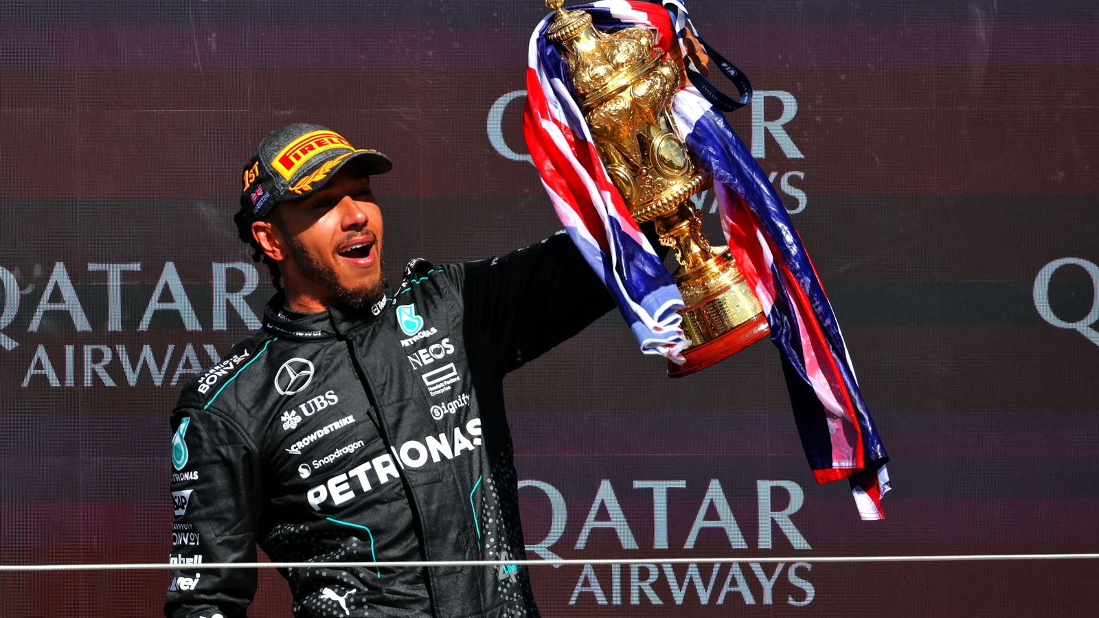 Race winner Lewis Hamilton (GBR) Mercedes AMG F1 celebrates on the podium. Formula 1 World Championship, Rd 12, British