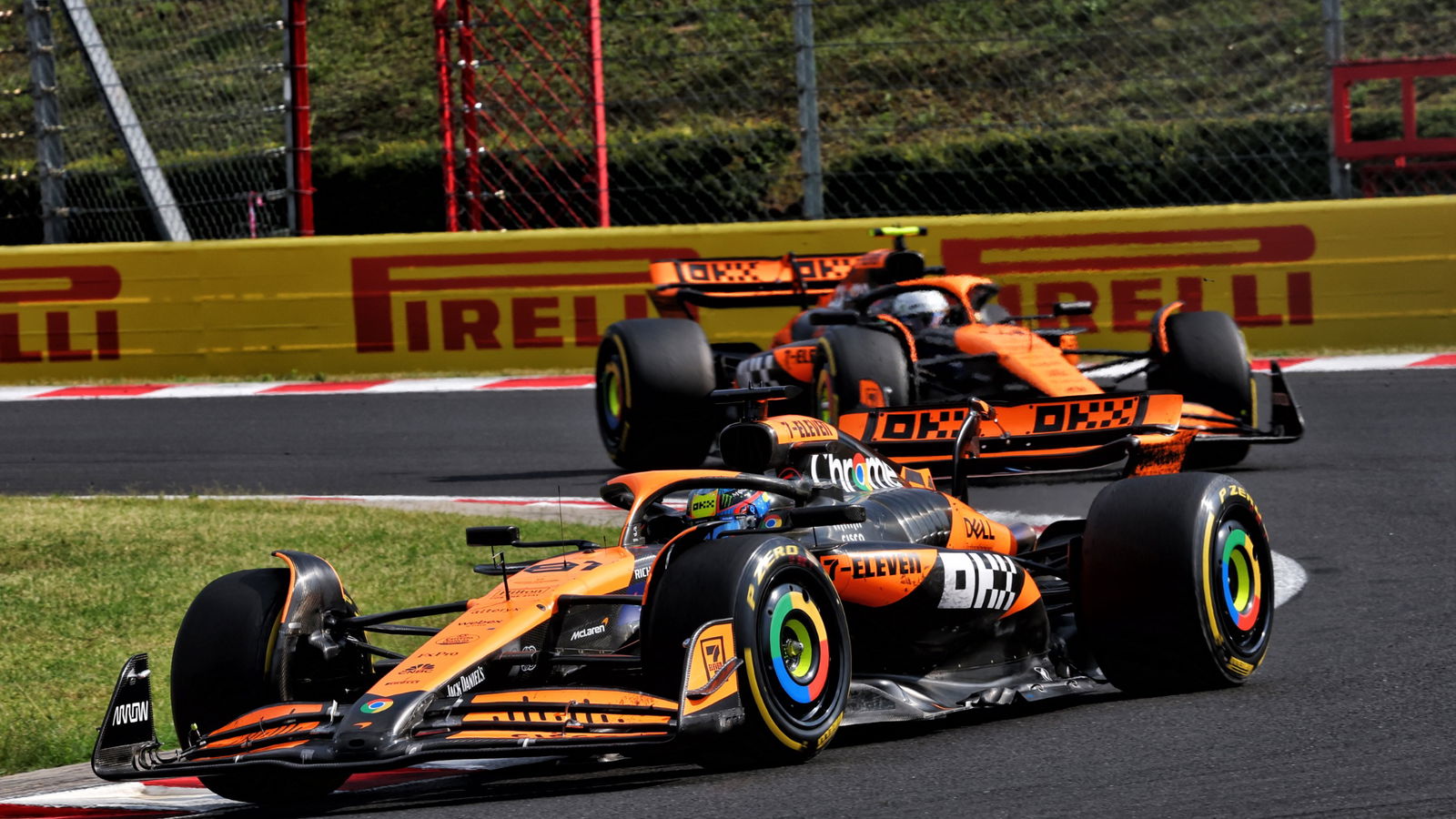 Oscar Piastri (AUS) McLaren MCL38 leads team mate Lando Norris (GBR) McLaren MCL38. Formula 1 World Championship, Rd 13,