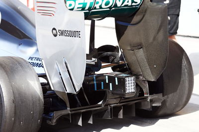 Mercedes AMG F1 W05 temperature sensors below the exhaust.20.02.2014. Formula One Testing, Bahrain