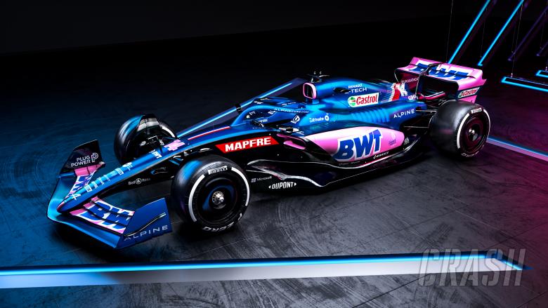 Alpine launch 2022 F1 car with blue and pink livery