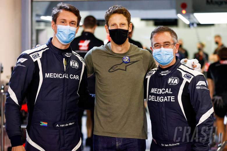 Grosjean reunited with rescuers on return to Bahrain F1 paddock