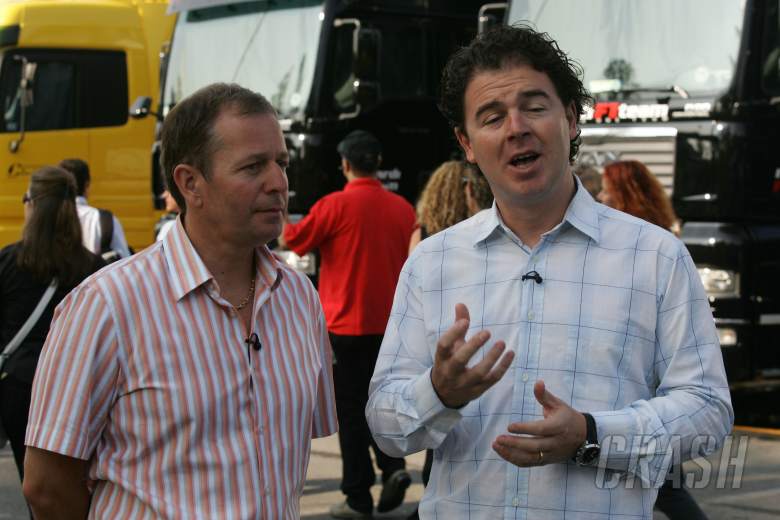 ITV`s Martin Brundle and James Allen do their piece to camera at the Italian Grand Prix