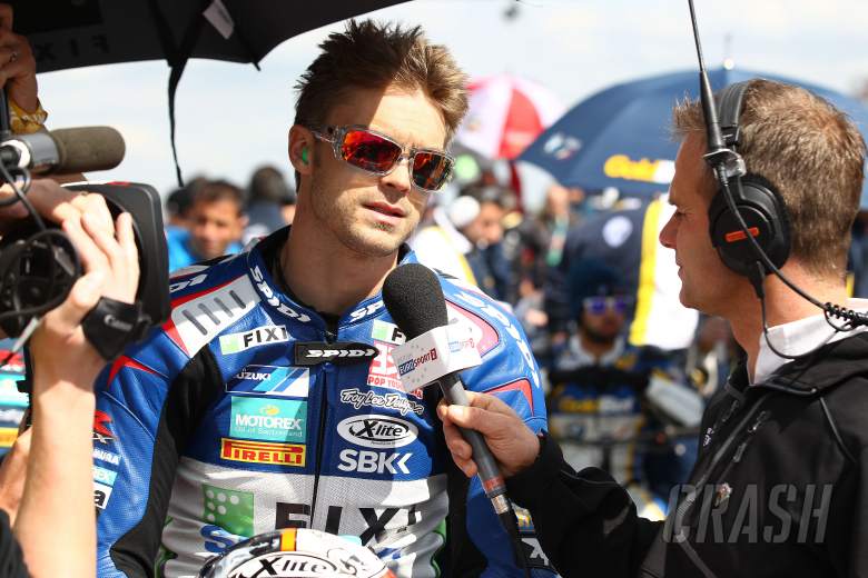 Whitham interviewing Camier for TV, Race 2, Donington WSBK 2012