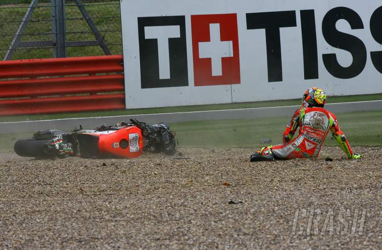 Rossi after crashing, British MotoGP 2012