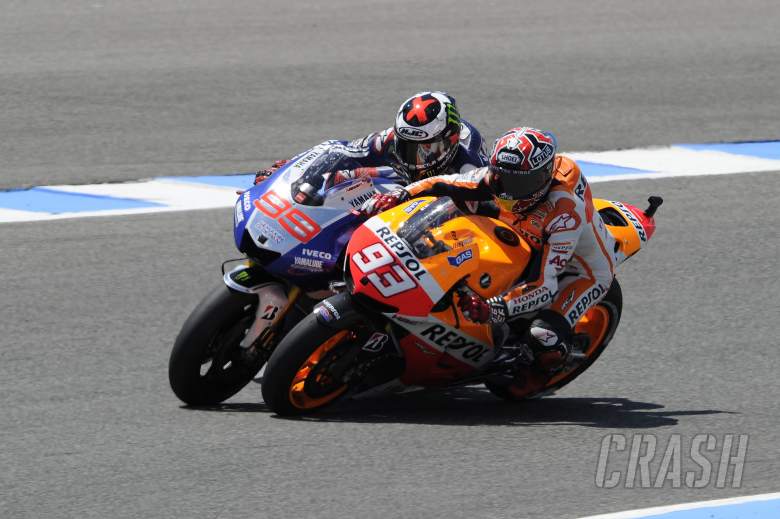 Marquez, Lorenzo touch, Spanish MotoGP Race 2013